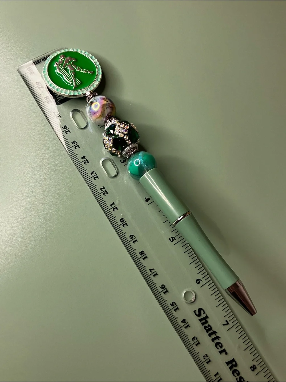 Aquarius Zodiac Green Handmade Beaded Pen